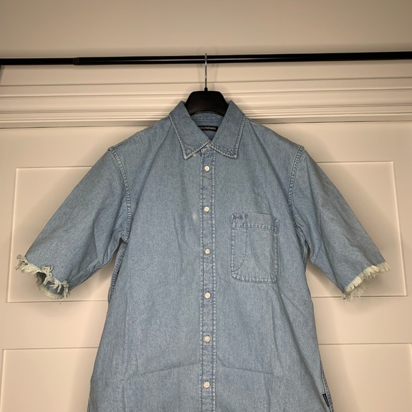 Balenciaga Logo Light Blue Denim Shirt - Picture 5 of 10